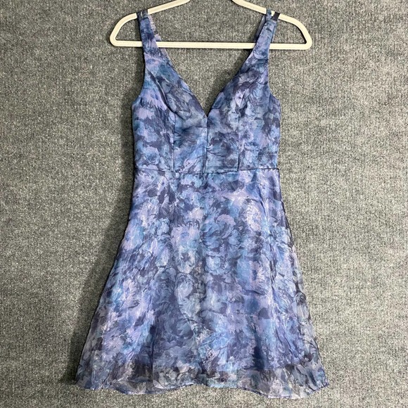 Lulus Mini Dress XS Blue Floral Organza Imagine Romance A-Line Party - Picture 2 of 14